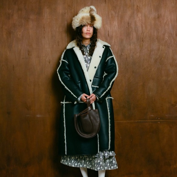 Cream Shearling Leather Jacket - Picture 8 of 11